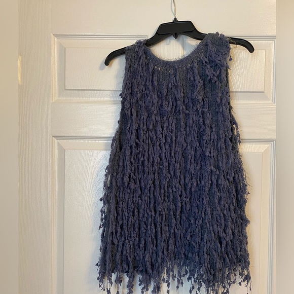 UMGEE Shaggy Sleeveless Dusty Blue Vest - Picture 3 of 4